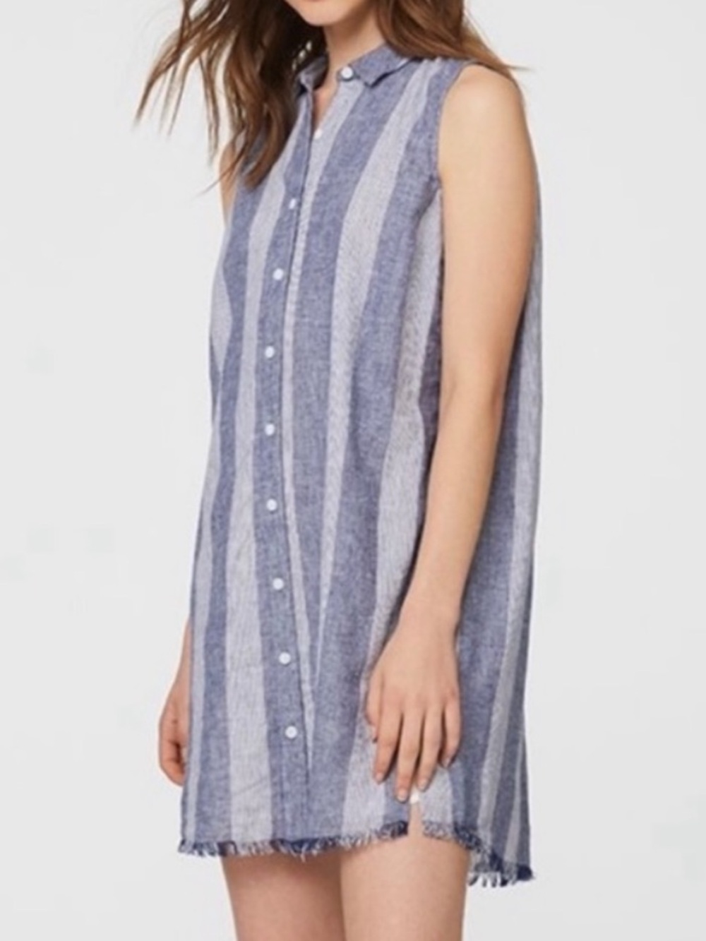 NWT beachlunchlounge Linen Zena Striped Shirt Dress Mini Blue Women’s Size Large